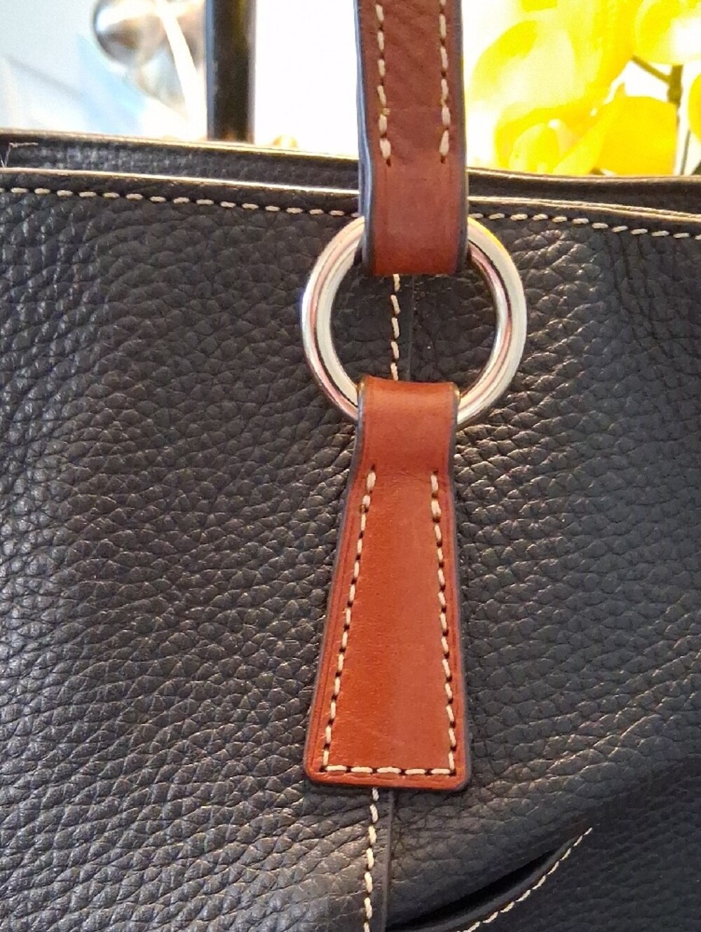 Dooney & Bourke Black Pebble Leather Tote with Brown Trim and Straps - Picture 10 of 16